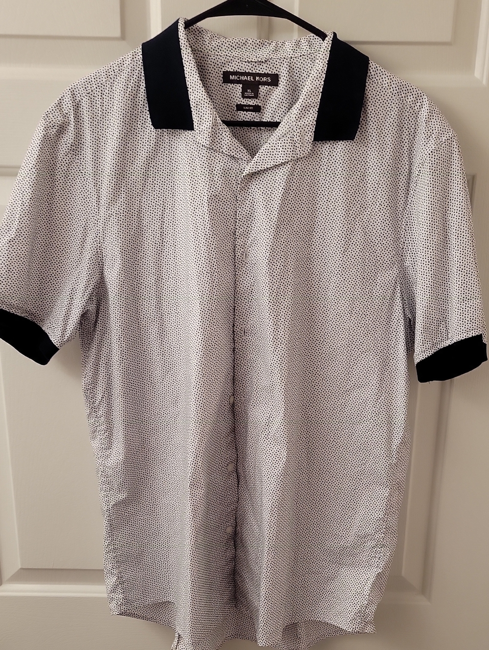 Michael Kors Men’s White Microdot Short Sleeve Polo with Black Trim